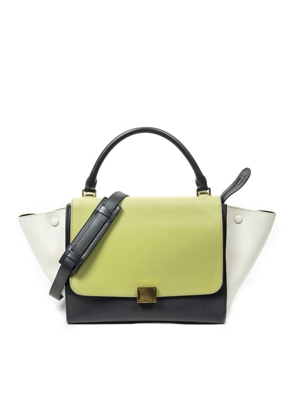 Celine Tricolor Trapeze Gray Light Green Ivory Calfskin Leather Messenger - Picture 1 of 10